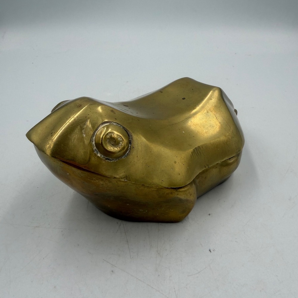 Large Vintage Brass Frog Trinket Box Hinged Lidded Frog‎ Sculpture Jewelry Box